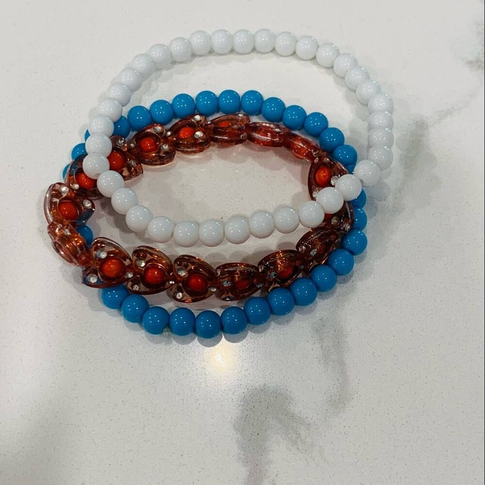 Red White Blue Heart Beaded Stretch Bracelets OSFA